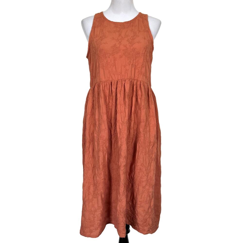 100% Cotton Women’s Dress Orange Embroidered l Sleeveless Midi Cracker Barrel S